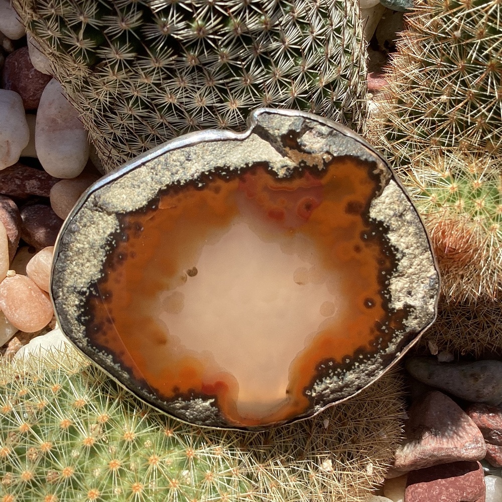 Beautiful Brown Agate Stone Sterling Silver Artisan Handmade Belt Buckle